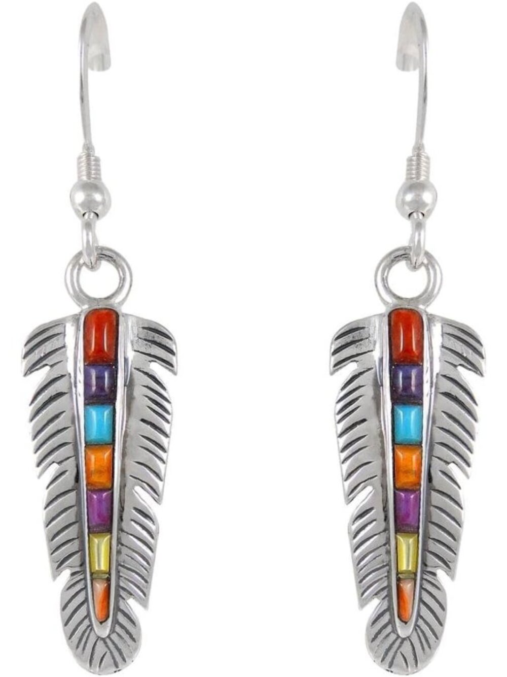 Turquoise Feather Earrings in 925 Sterling Silver with Genuine Gemstones